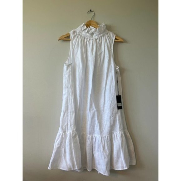 Ephemera Linen Garland Ruffle Neck Casual Mini Dress Women's White Size: 38 NWT - Picture 2 of 10